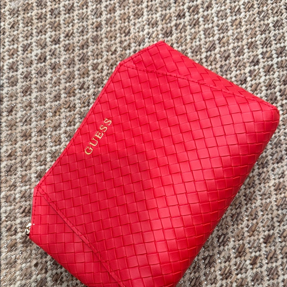 Guess Red Woven Cosmetic Bag